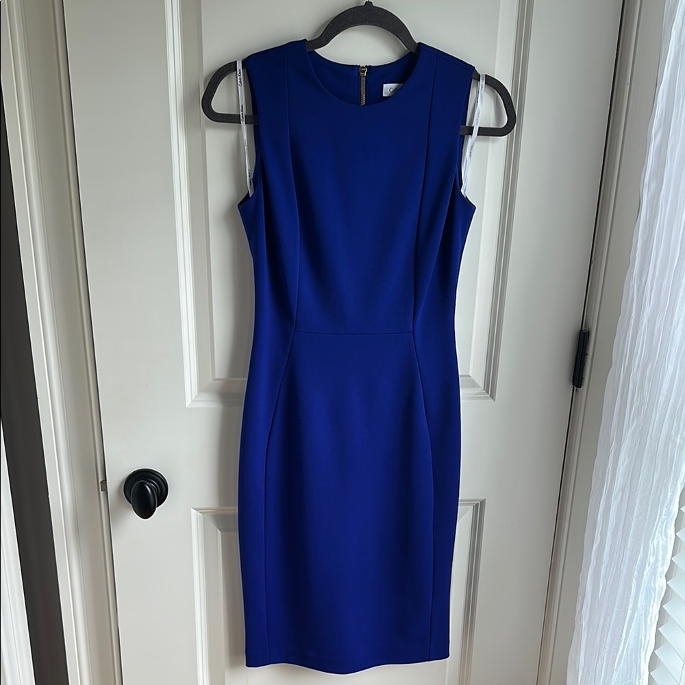 Calvin Klein Blue Sleeveless Sheath Midi Dress